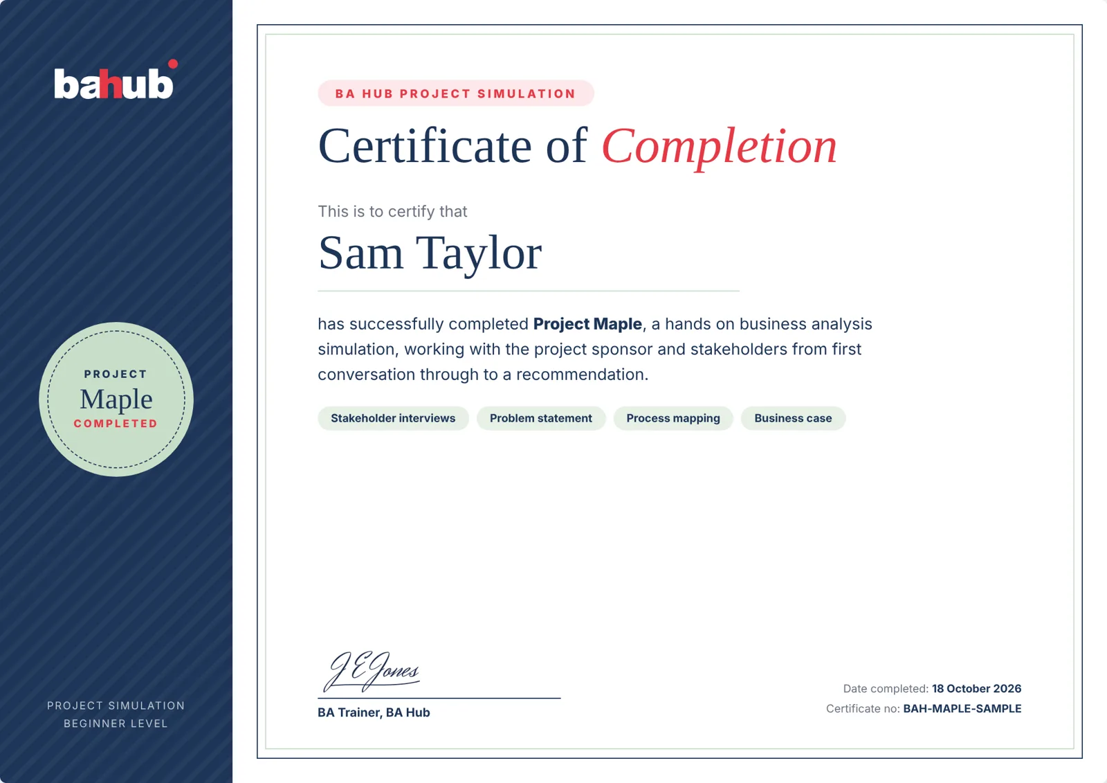 The Project Maple certificate